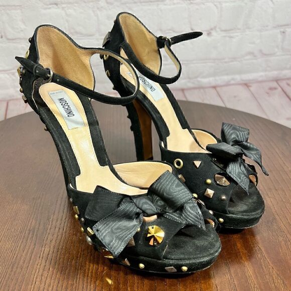 MOSCHINO studded peep toe, ankle wrap platform sandals 37.5 (7) - Picture 1 of 15